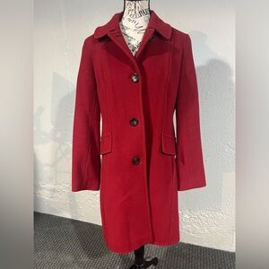 Red lined cashmere wool winter coat by Anne Klein